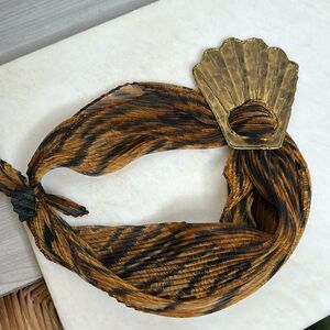 Bronze Shell Zebra Print Headband Scarf Neck Hair Accessory Silk Feel